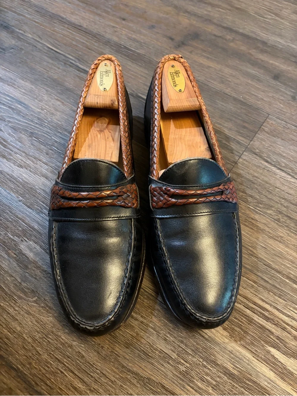 Allen Edmonds Mens Newcomb Loafer Size 10 D Black Braid Strap Slip On Dress Shoe